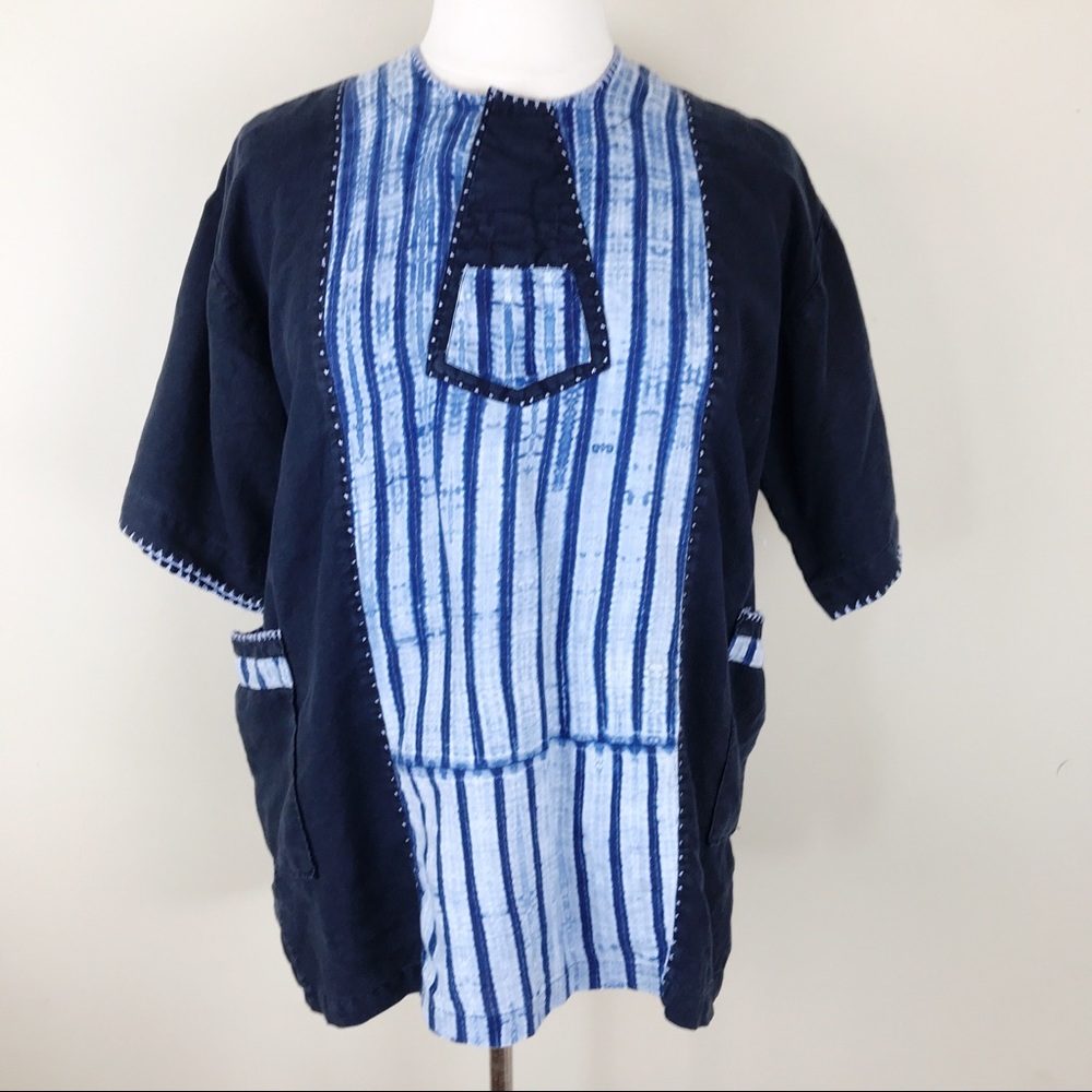 Kaxtons Blue Linen Gauzy Lagenlook Blouse Top